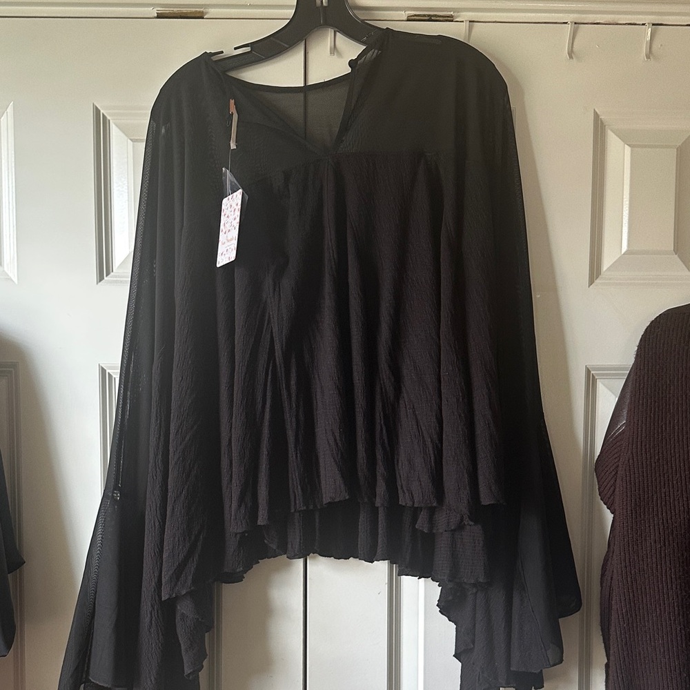 Free People Black Sheer Blouse